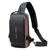 Men’s PU Chest Crossbody Messenger Bag with USB Access Gold color SKU reference