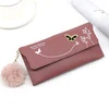 Butterfly Print PU Long Wallet with Plush Pendant Style 1 · Dark Pink color SKU reference
