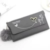 Butterfly Print PU Long Wallet with Plush Pendant Style 1 · Gray color SKU reference