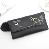 Butterfly Print PU Long Wallet with Plush Pendant Style 1 · Black color SKU reference