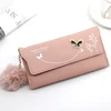 Butterfly Print PU Long Wallet with Plush Pendant Style 1 · Pink color SKU reference