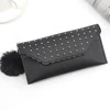 Butterfly Print PU Long Wallet with Plush Pendant Style 2 · Black color SKU reference