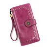 Vintage Genuine Leather Long Wallet with Multi-Layer Card Storage Style 2 · Rose Red color SKU reference