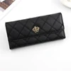 Quilted PU Long Wallet with Metal Crown Detail Black color SKU reference