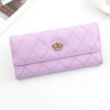 Quilted PU Long Wallet with Metal Crown Detail Purple color SKU reference