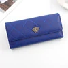 Quilted PU Long Wallet with Metal Crown Detail Dark Blue color SKU reference