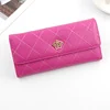 Quilted PU Long Wallet with Metal Crown Detail Rose Red color SKU reference