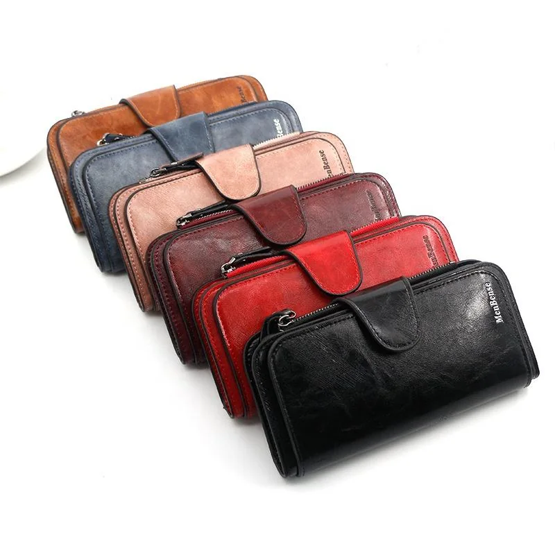 Marbled Oil-Wax PU Long Wallet with Multi-Card Storage product reference image
