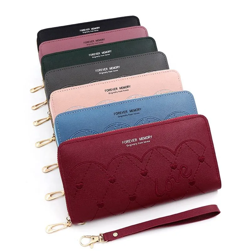 Heart Embroidered Long PU Wallet with Detachable Wrist Strap product reference image
