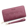 Heart Embroidered Long PU Wallet with Detachable Wrist Strap Red color SKU reference