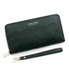 Heart Embroidered Long PU Wallet with Detachable Wrist Strap Brown color SKU reference
