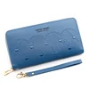 Heart Embroidered Long PU Wallet with Detachable Wrist Strap Blue color SKU reference