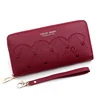 Heart Embroidered Long PU Wallet with Detachable Wrist Strap Khaki color SKU reference