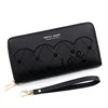 Heart Embroidered Long PU Wallet with Detachable Wrist Strap Coffee color SKU reference