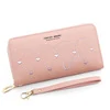Heart Embroidered Long PU Wallet with Detachable Wrist Strap Rose Red color SKU reference