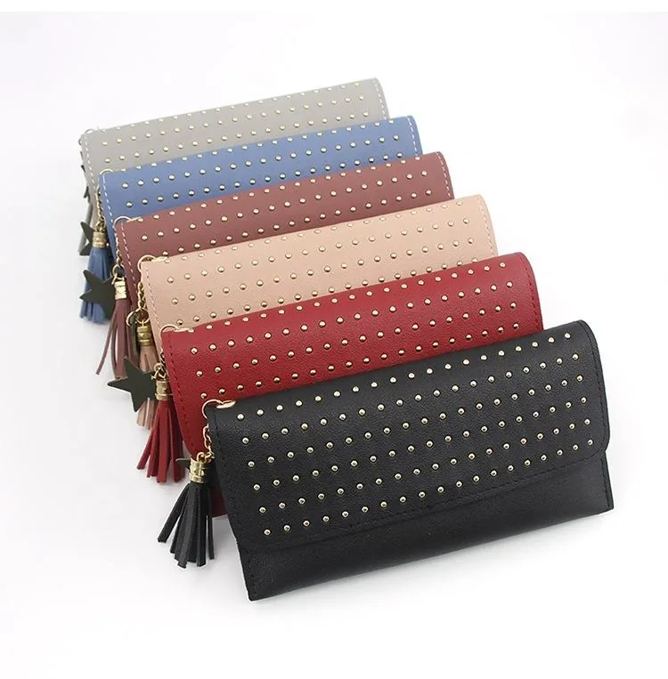 Long PU Wallet with Tassel, Rivet and Card Storage product reference image