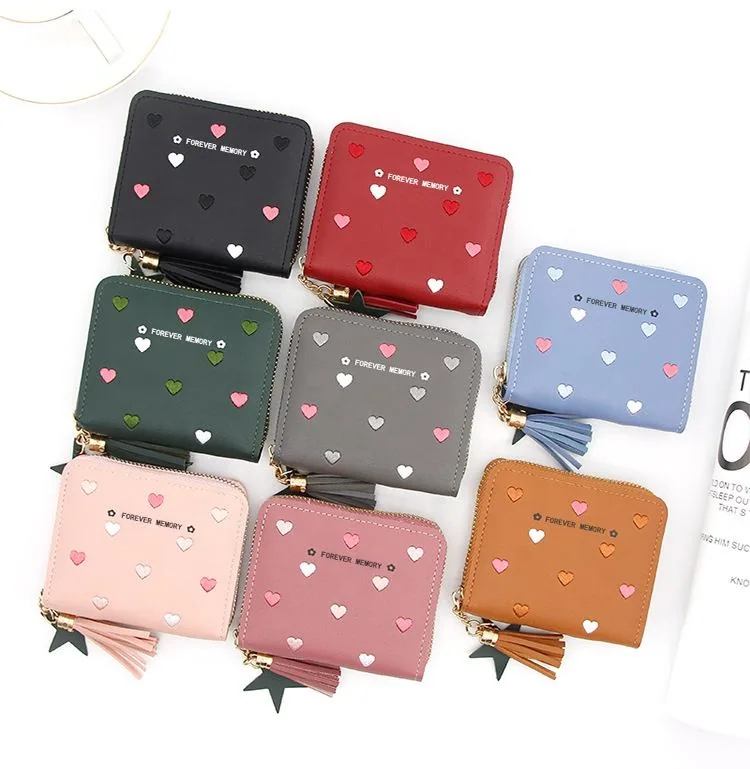 Embroidered Heart PU Coin Purse with Tassel product reference image