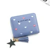 Embroidered Heart PU Coin Purse with Tassel Blue 01 color SKU reference
