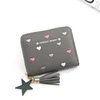 Embroidered Heart PU Coin Purse with Tassel Gray 01 color SKU reference