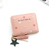Embroidered Heart PU Coin Purse with Tassel Pink 01 color SKU reference