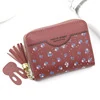 Embroidered Heart PU Coin Purse with Tassel Rose Red 02 color SKU reference