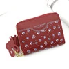 Embroidered Heart PU Coin Purse with Tassel Red 02 color SKU reference