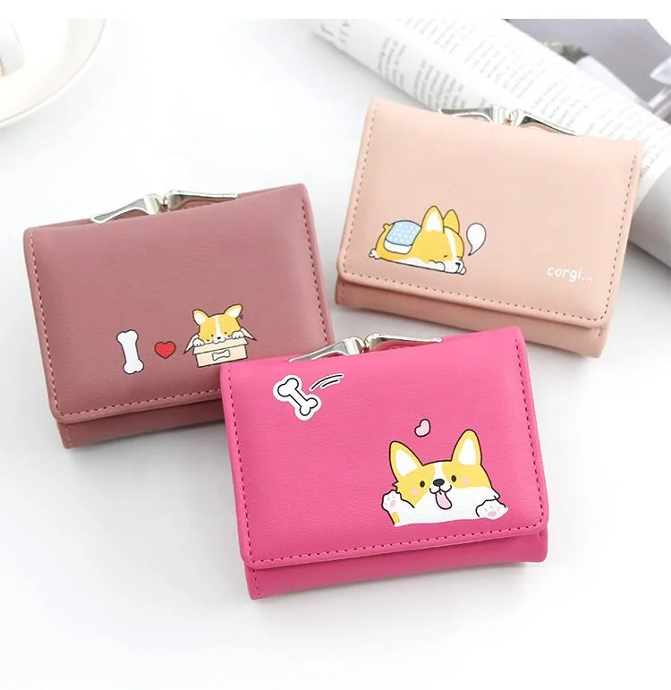 Corgi Print PU Wallet with Metal Clip Closure product reference image