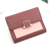 Colorblock Trifold PU Wallet with Card Holder Rose Red 01 color SKU reference