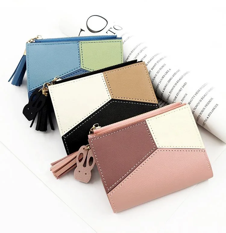 Colorblock PU Wallet with Rabbit Pendant product reference image