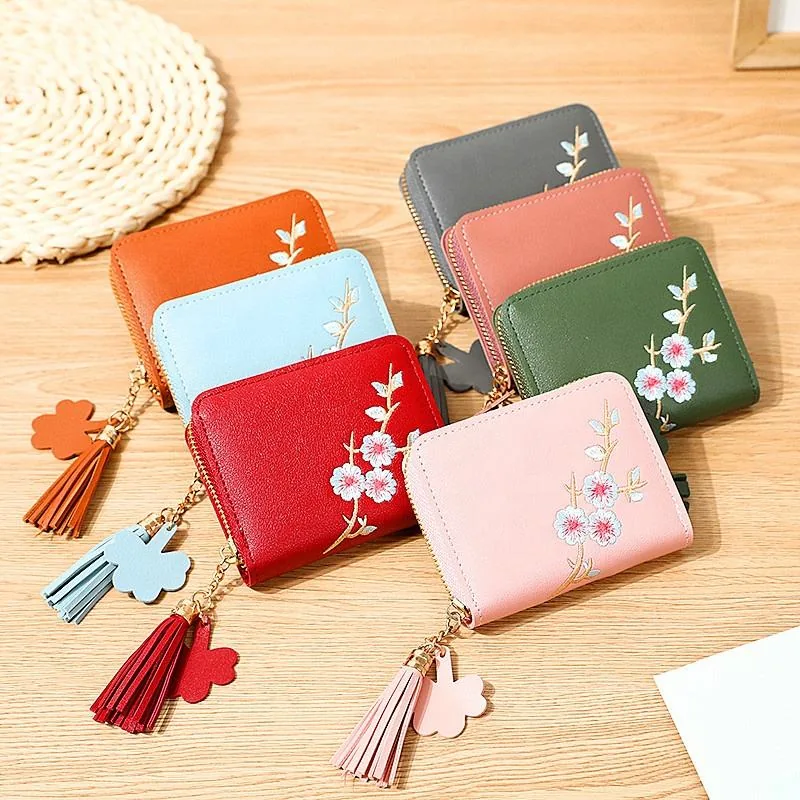 Plum Embroidery Tassel PU Coin Purse product reference image