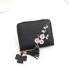 Plum Embroidery Tassel PU Coin Purse Black 01 color SKU reference