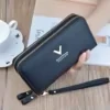 Letter-Pattern Long PU Phone Wallet Black color SKU reference