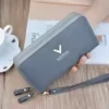 Letter-Pattern Long PU Phone Wallet Gray color SKU reference