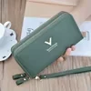 Letter-Pattern Long PU Phone Wallet Green color SKU reference