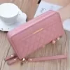 Litchi-Texture Long PU Zip Wallet Pink color SKU reference