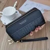 Crocodile-Texture Double-Zip PU Long Wallet Black color SKU reference