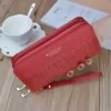Crocodile-Texture Double-Zip PU Long Wallet Red color SKU reference