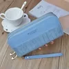 Crocodile-Texture Double-Zip PU Long Wallet Blue color SKU reference