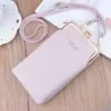 PU Crossbody Phone Wallet with Adjustable Shoulder Strap Pink color SKU reference