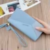 Geometric Patchwork Long Zip Wrist Wallet Blue color SKU reference
