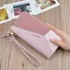 Geometric Patchwork Long Zip Wrist Wallet Pink color SKU reference