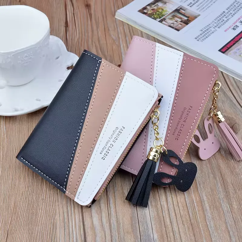 Short Colorblock PU Wallet with Tassel product reference image