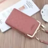 Litchi-Texture Crossbody Phone Wallet Pink color SKU reference