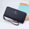 Long Litchi-Texture Zip Wallet with Wrist Strap Black color SKU reference