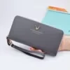 Long Litchi-Texture Zip Wallet with Wrist Strap Gray color SKU reference