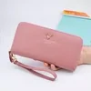 Long Litchi-Texture Zip Wallet with Wrist Strap Pink color SKU reference