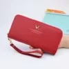 Long Litchi-Texture Zip Wallet with Wrist Strap Red color SKU reference