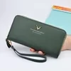 Long Litchi-Texture Zip Wallet with Wrist Strap Green color SKU reference