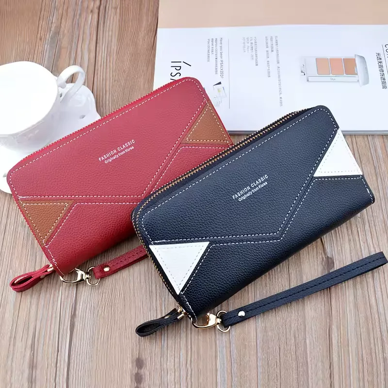 Geometric Patchwork Long Zip Clutch Wallet product reference image
