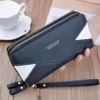 Geometric Patchwork Long Zip Clutch Wallet Black color SKU reference